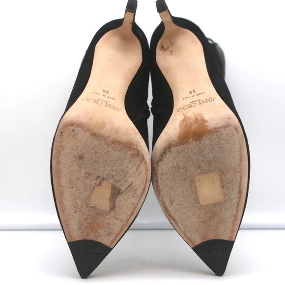 Jimmy Choo Kassidy Bow Ankle Boots Black Suede Size 39 Pointed Toe High Heel - Picture 10 of 10